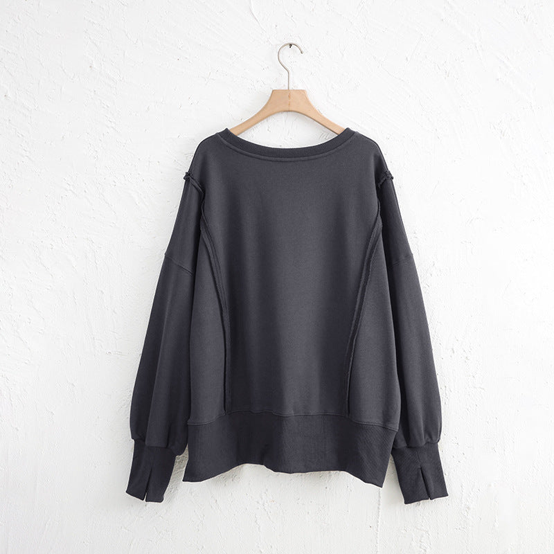 Hazel Blues® |  Exposed Seam High-Low Long Sleeve Sweatshirt