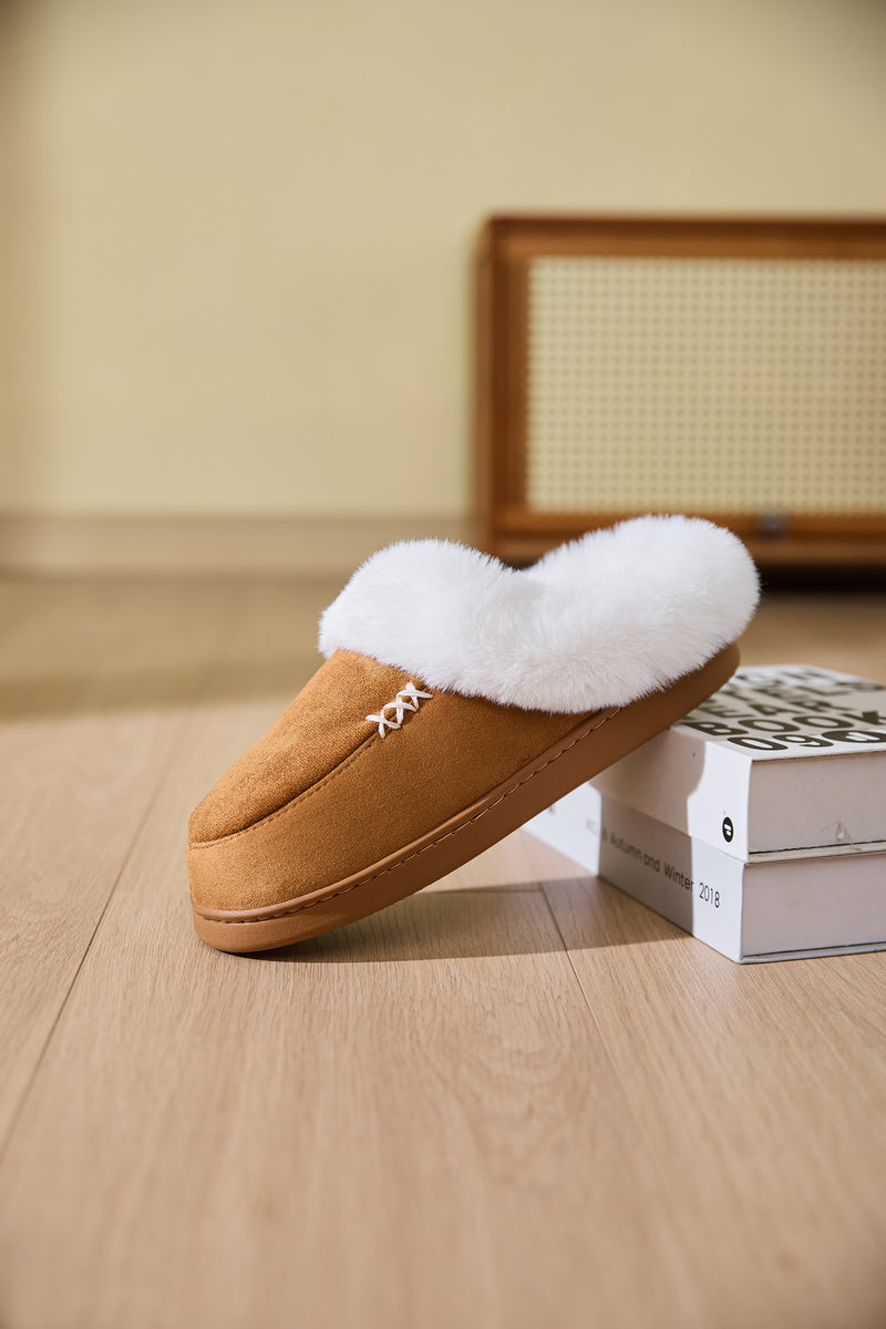 Hazel Blues® |  Fluff Trim Round Toe Flat Slippers