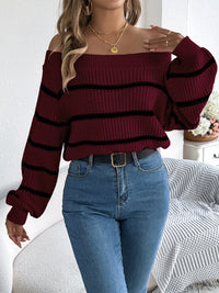 Hazel Blues® |  Striped Off-Shoulder Long Sleeve Sweater