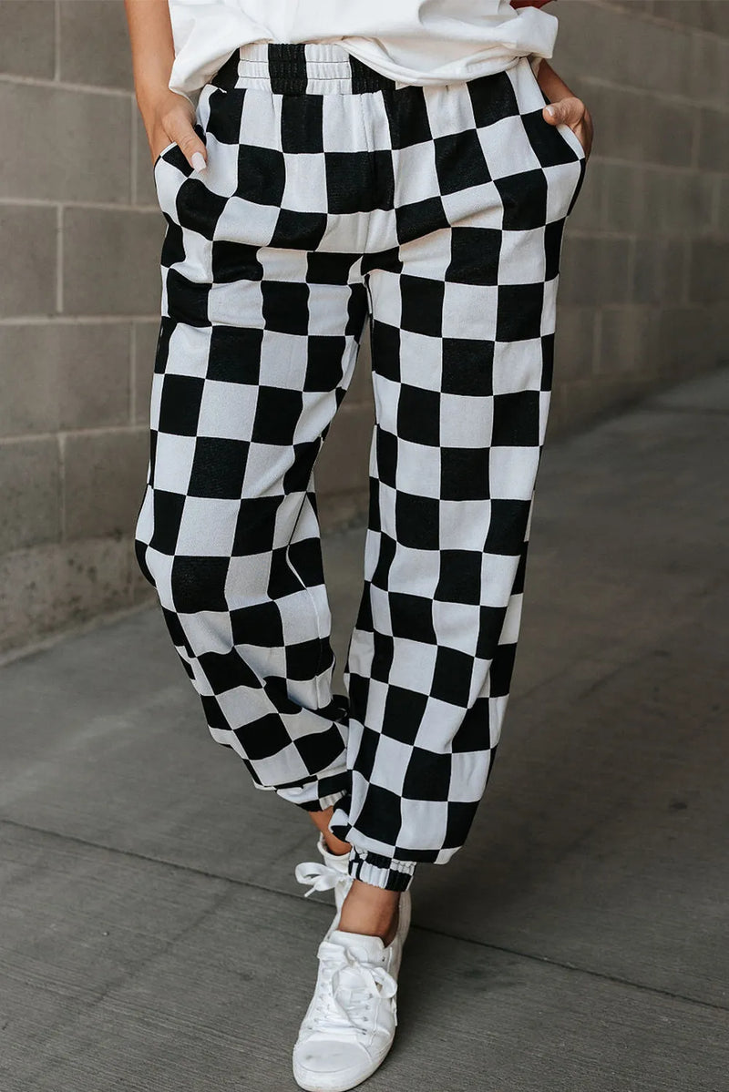 Hazel Blues® |  Checkered Elastic Waist Joggers