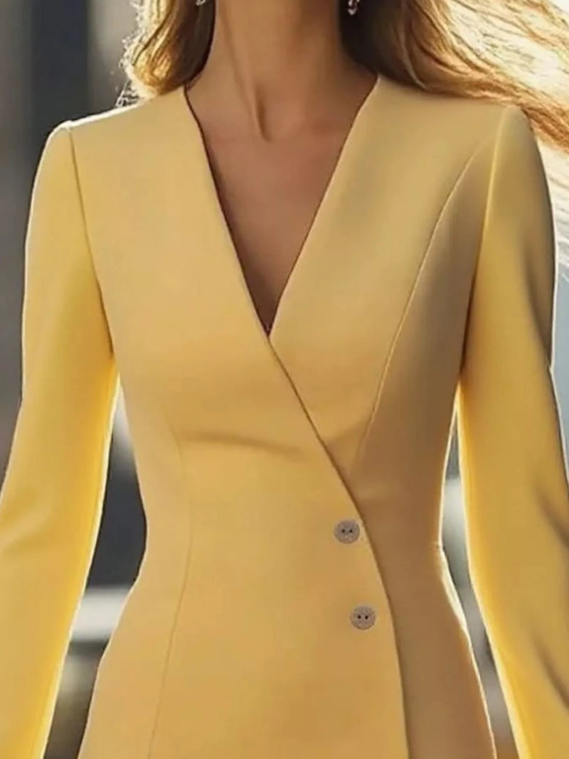 yellow blazer dress Elle Dress, S Featuring a deep V neckline and pleated sleeves Nyssa Blazer Dress in Butter