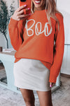Hazel Blues® |  Orange Boo Knitted Pattern Ribbed Edge Drop Shoulder Sweater