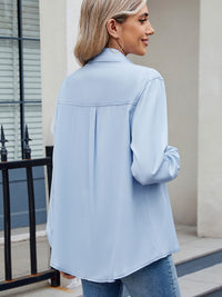 Hazel Blues® |  Solid Color Collared Neck Long Sleeve Shirt