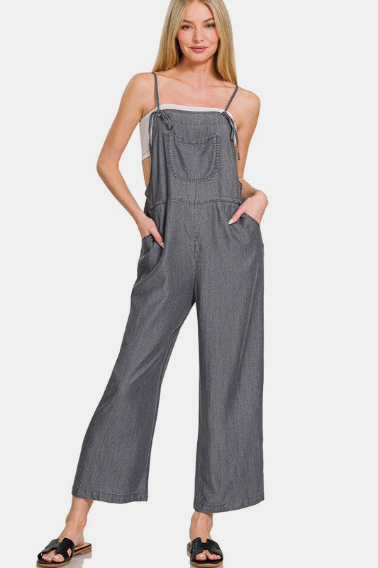 Hazel Blues® |  Zenana Washed Adjustable Strap Wide Leg Denim Overalls