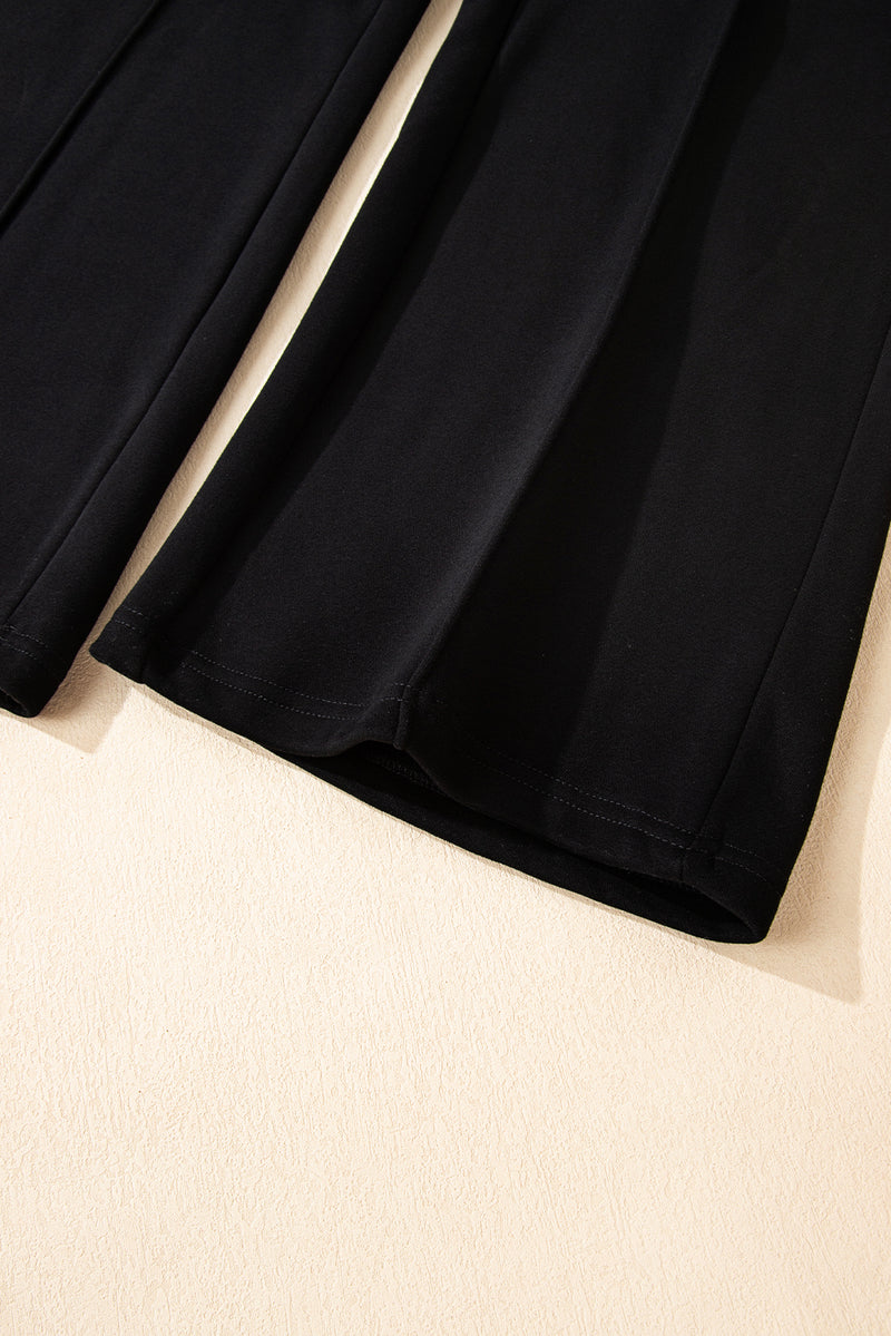 Hazel Blues® |  Black Solid Collared Sweatshirt and High Waist Pants Active Set