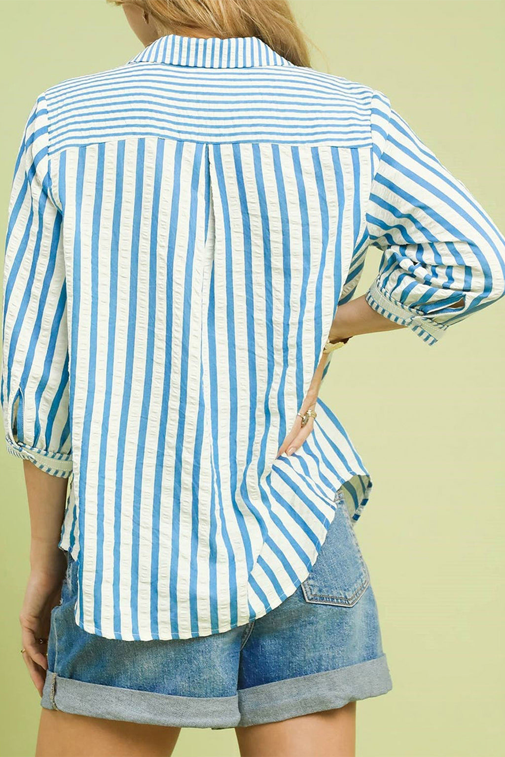 Eloise Kate Sky Blue Stripe 3/4-Sleeve Collared Neck Blouse