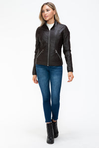 Hazel Blues® |  YMI Faux Layered Double-Zipper Jacket with Fuzzy Hood