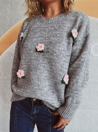 Hazel Blues® |  Flower Round Neck Long Sleeve Sweater