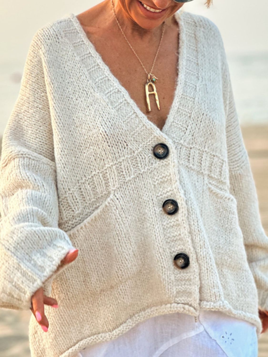 Hazel Blues® |  Pocketed V-Neck Button Up Cardigan