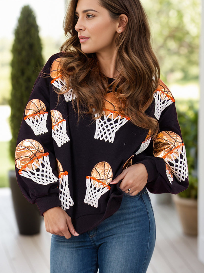 Hazel Blues® |  Basketball Round Neck Long Sleeve Sweatshirt