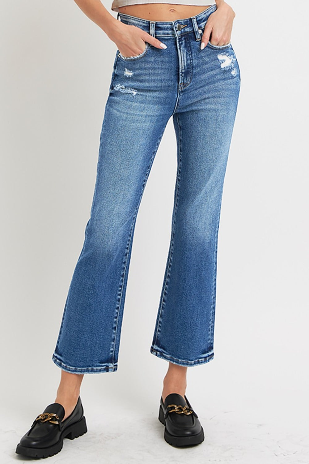 Hazel Blues® |  RISEN Tummy Control High Rise Crop Bootcut Jeans