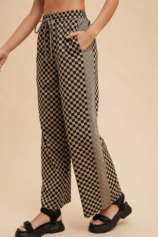 Hazel Blues® |  Annie Wear Drawstring Checkered Wide Leg Pants