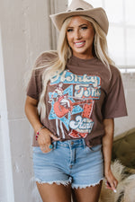 Hazel Blues® |  Chicory Coffee Honky Tonk Honey Graphic Crew Neck Western Fashion Tee