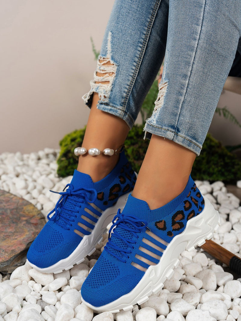 Hazel Blues® |  Cutout Leopard Lace Up Mesh Athletic