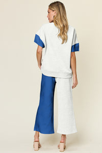 Hazel Blues® |  Double Take Texture Contrast T-Shirt and Wide Leg Pants Set