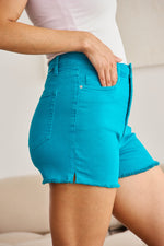 Hazel Blues® |  RFM Tummy Control High Waist Raw Hem Denim Shorts