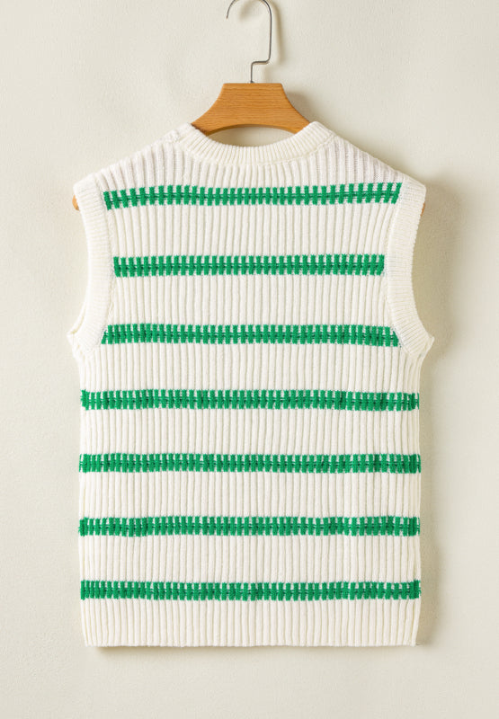 Hazel Blues® |  Striped Round Neck Sweater Vest