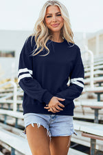 Hazel Blues® |  Evergreen Varsity Striped Detail Drop Shoulder Oversized Sweatshirt
