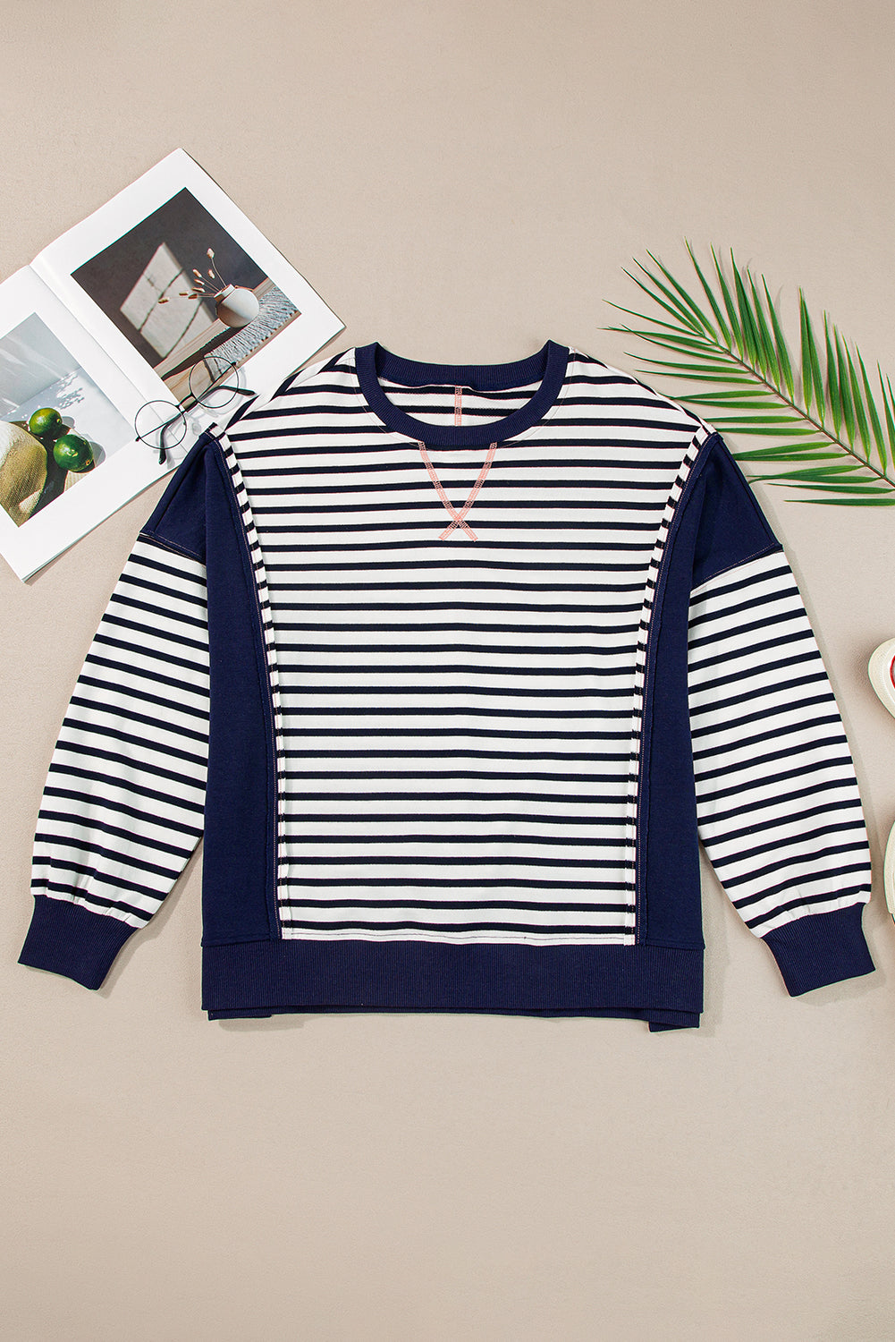 Hazel Blues® |  Exposed Seam Striped Long Sleeve Sweatshirt