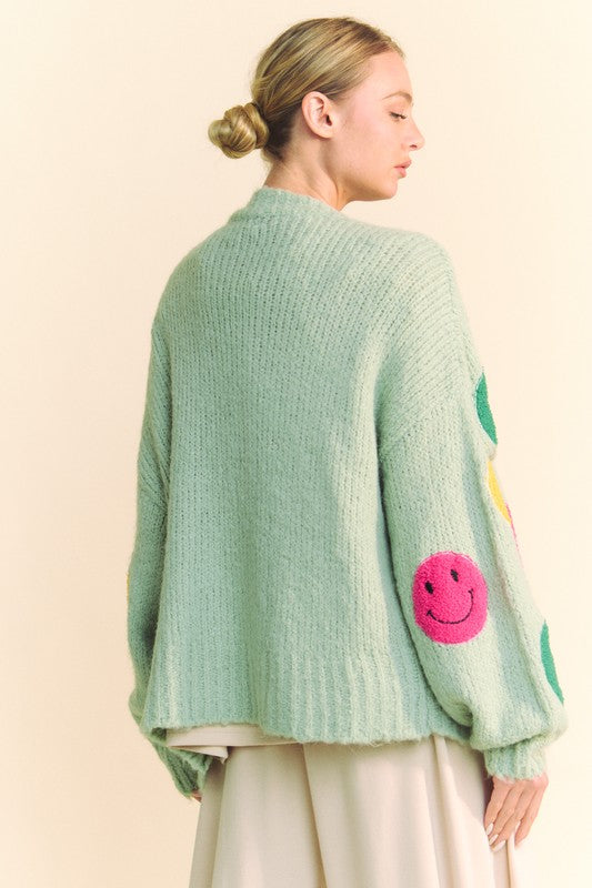 Hazel Blues® |  Davi & Dani Fuzzy Smile Open Front Long Sleeve Cardigan