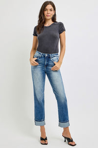 Hazel Blues® |  RISEN High Rise Crop Straight Roll Up Jeans