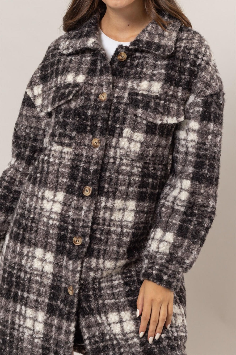 Hazel Blues® |  HYFVE Plaid Button Down Longline Shacket