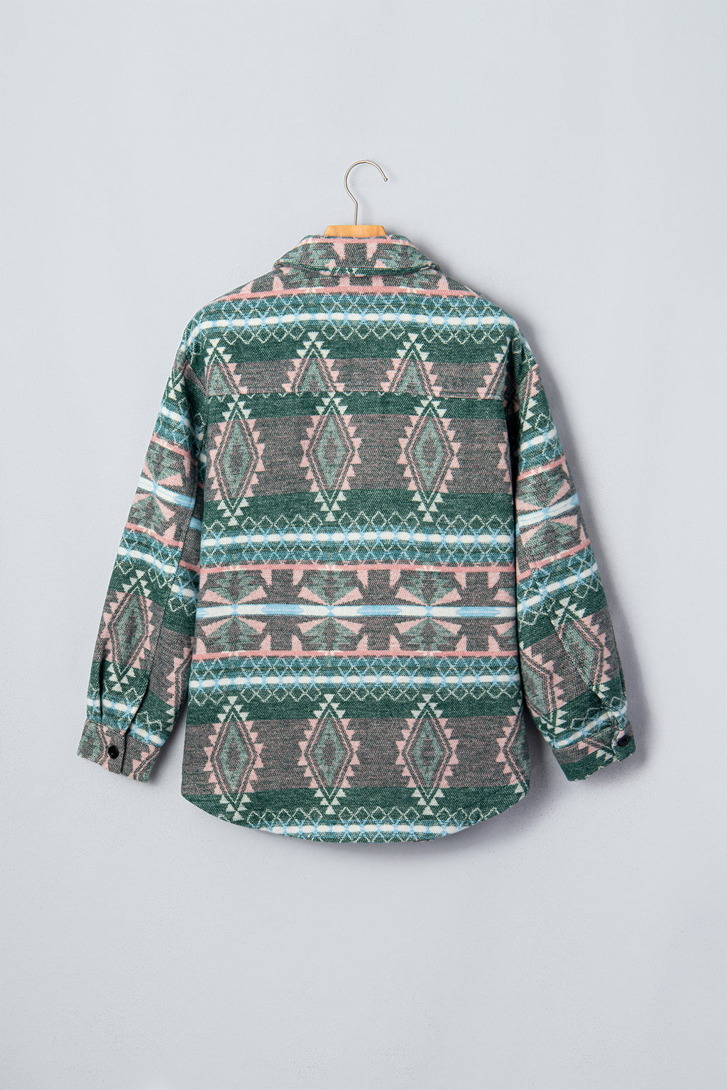 Green Geometric-Print Button-Front Shacket