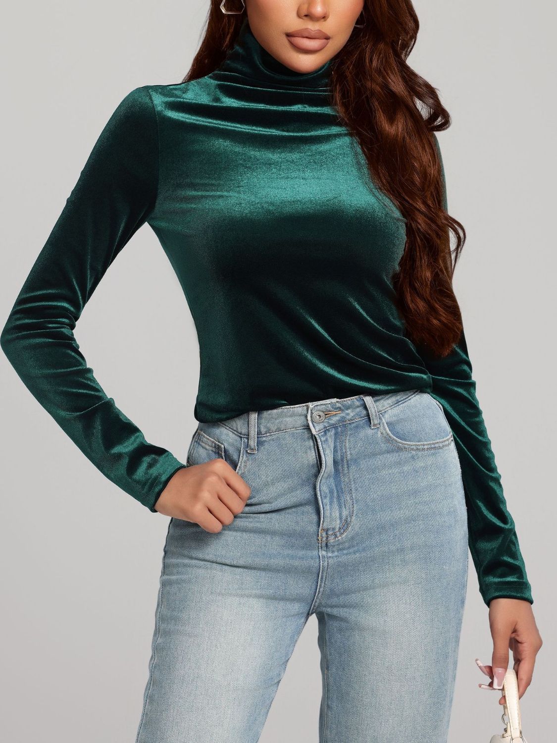 Hazel Blues® |  Solid Color Turtleneck Long Sleeve Top