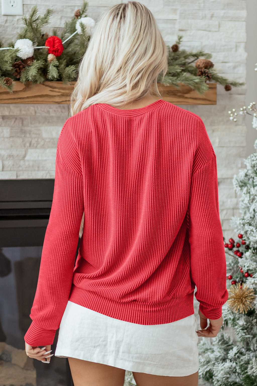 Holly Lane Red MERRY Christmas Ribbed Top