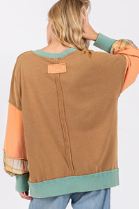 Hazel Blues® |  SAGE + FIG Mineral Wash Raw Edge Color Block Sweatshirt