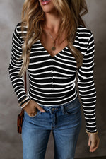 Hazel Blues® |  Striped V-Neck Long Sleeve Top