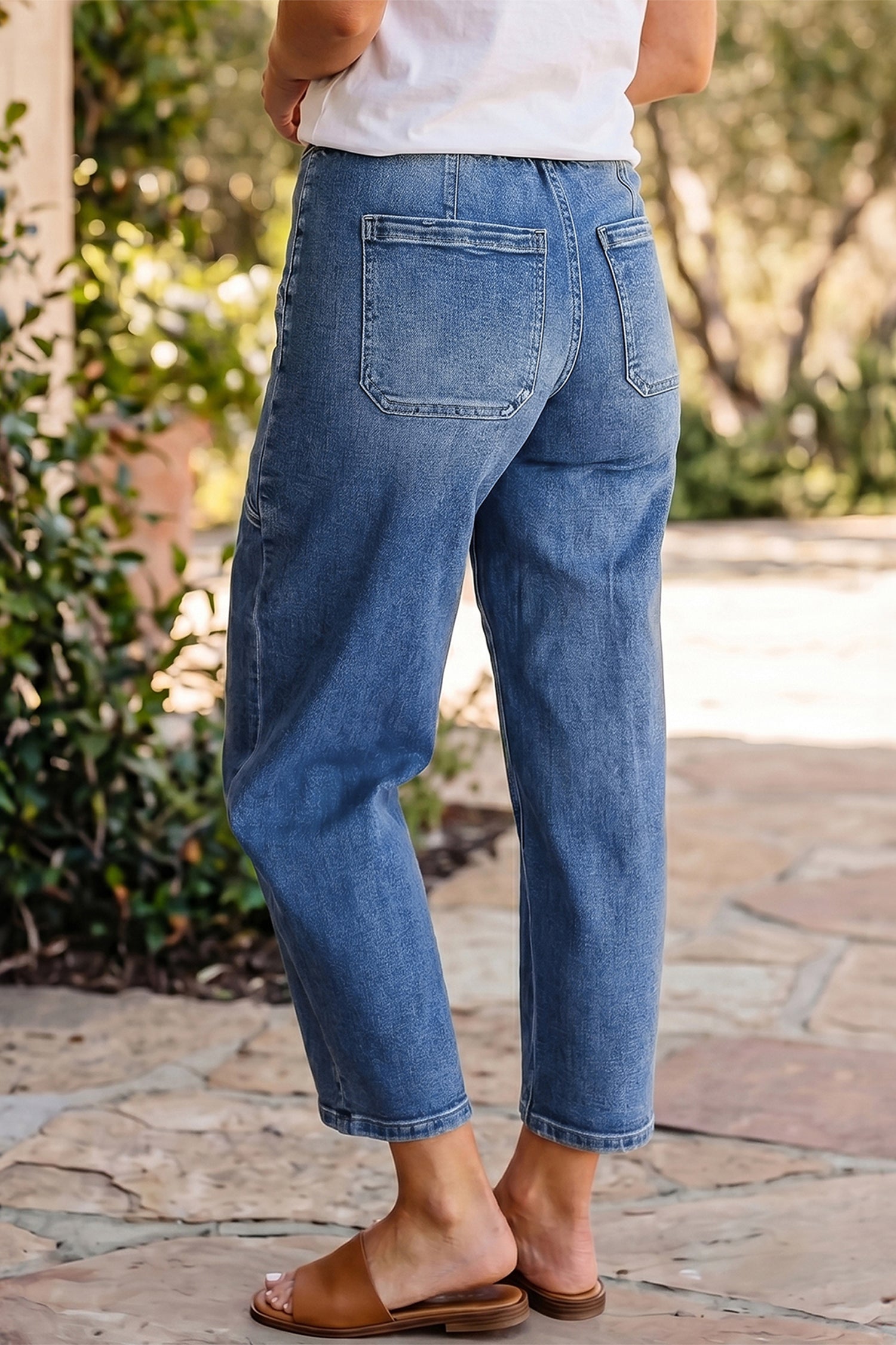Ashleigh Blue Drawstring Waist Ankle Length Casual Jeans Regular