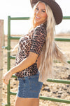 Hazel Blues® |  Black Leopard Wrapped V Neck Slim Short Sleeve Top