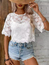 Hazel Blues® |  Flower Texture Round Neck Short Sleeve Top