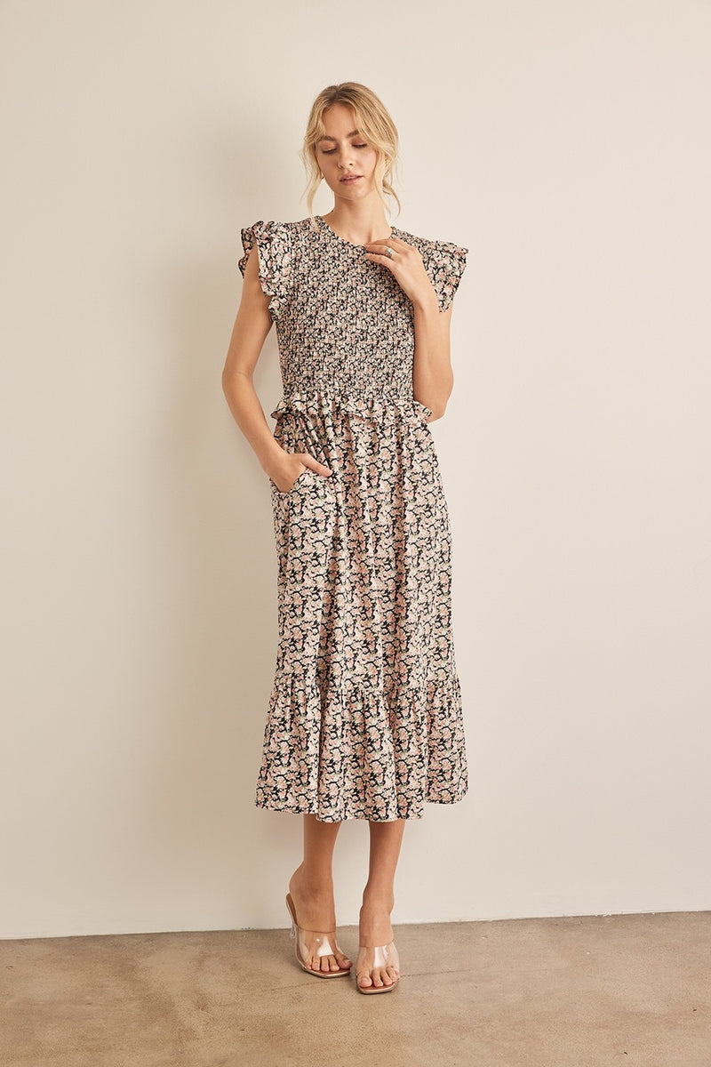 Hazel Blues® |  In February Floral Smocked Ruffled Midi Dress