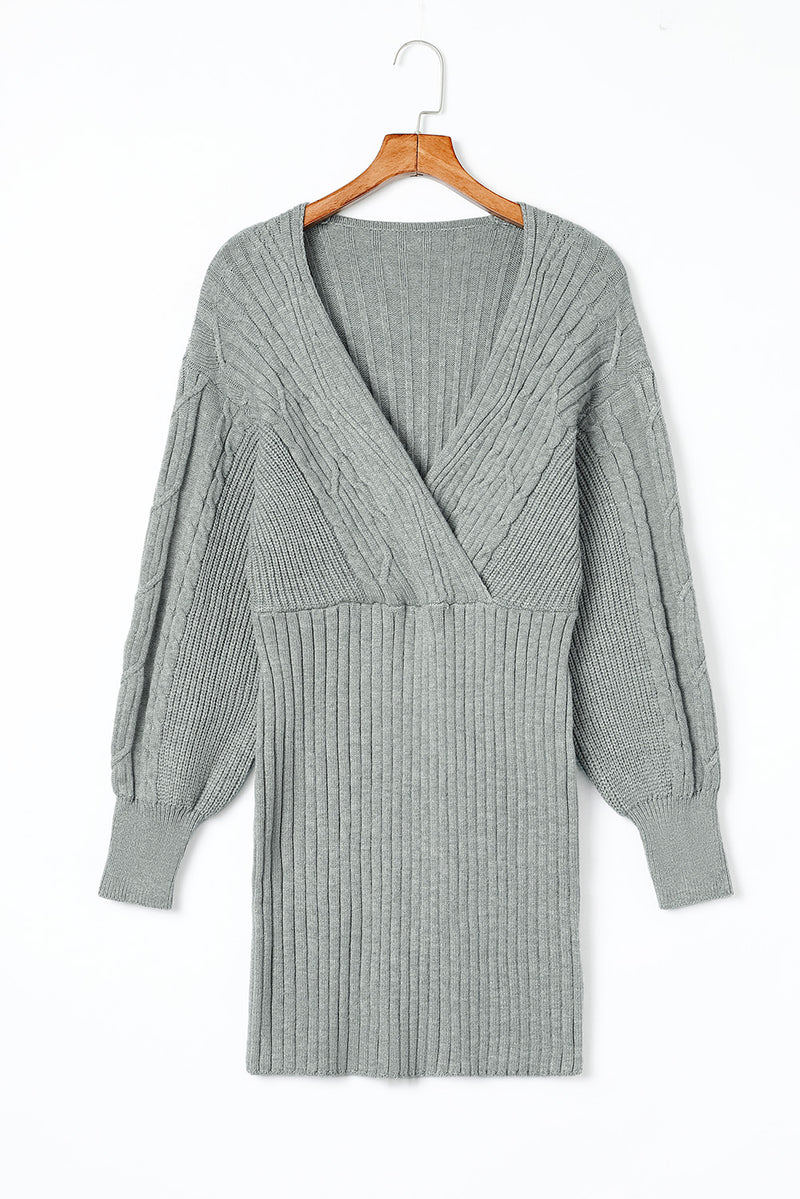 Hazel Blues® |  Cable-Knit Surplice Lantern Sleeve Sweater Dress