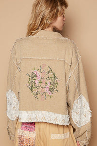 Hazel Blues® |  POL Crochet Patch Embroidered Button Up Jacket