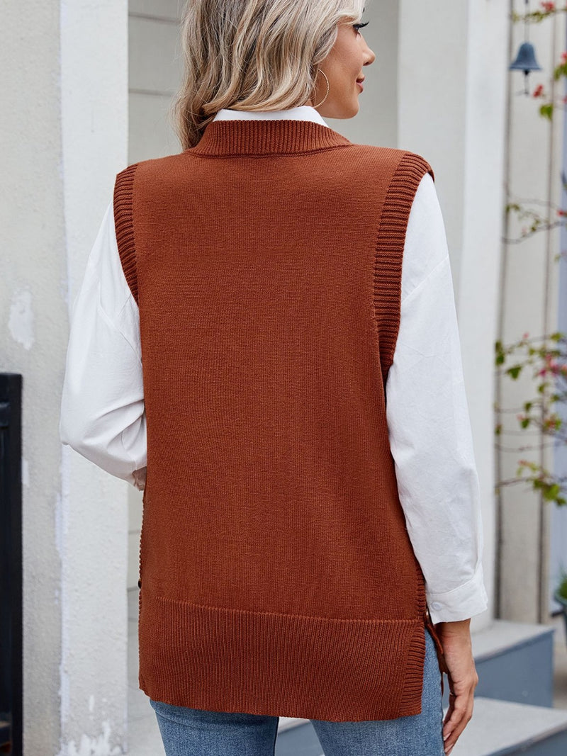 Hazel Blues® |  Buttoned Round Neck Sweater Vest