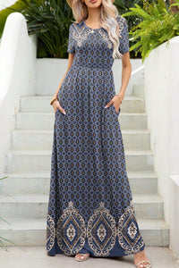 Hazel Blues® |  Printed Round Neck Short Sleeve Maxi Dress