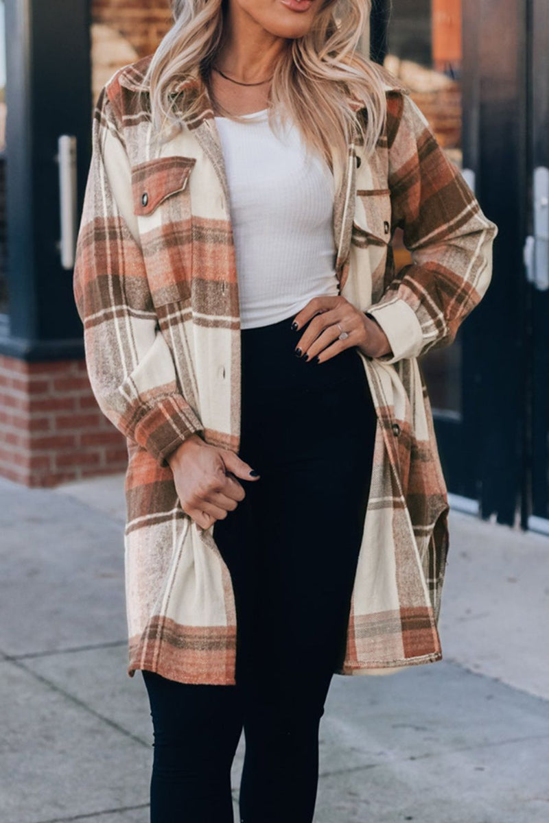 Hazel Blues® |  Pocketed Plaid Collared Neck Shacket