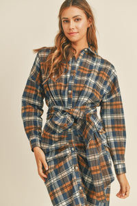 Hazel Blues® |  Mable Plaid Flannel Front Tie Button Down Shirt Dress