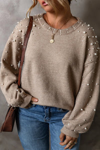 Hazel Blues® | Pearl Detail Round Neck Long Sleeve Sweater