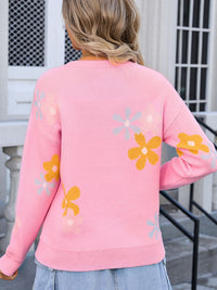 Hazel Blues® |  Flower Round Neck Dropped Shoulder Sweater