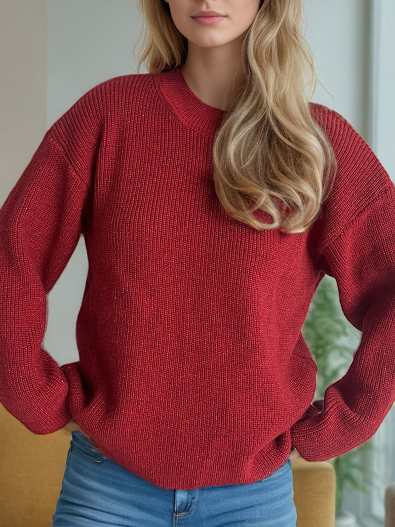 Hazel Blues® |  Solid Color Round Neck Long Sleeve Sweater