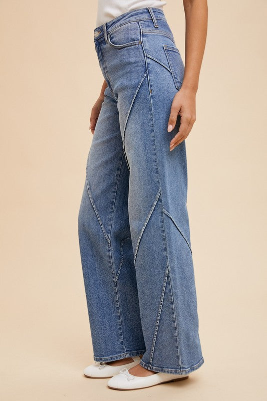 Hazel Blues® |  Annie Wear Decorative Seams Wide Leg Jeans