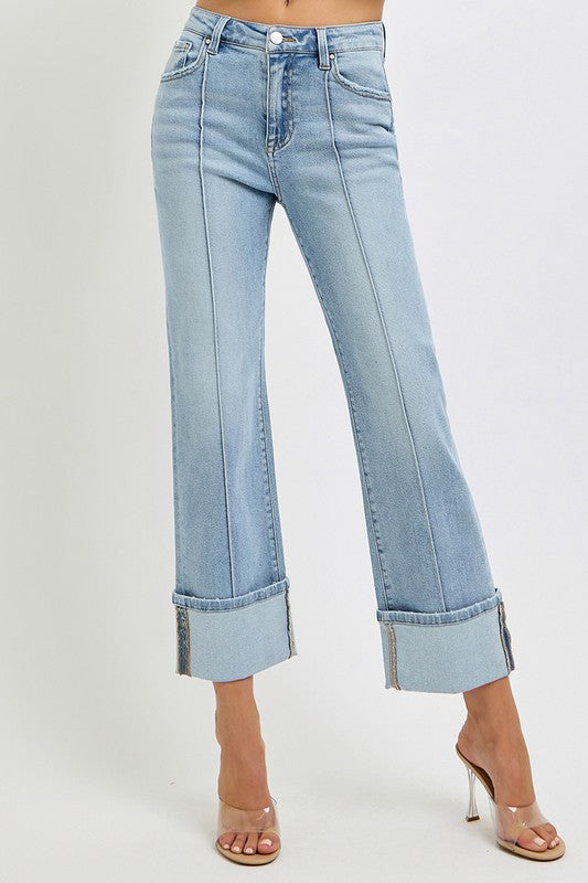 Hazel Blues® | RISEN Ankle Straight Leg Cuffed Jeans