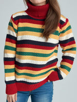 Hazel Blues® |  Contrast Stripes Turtleneck Long Sleeve Sweater