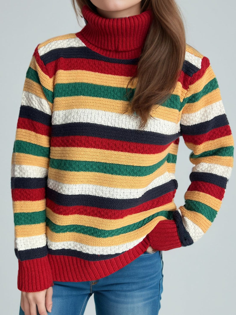 Hazel Blues® |  Contrast Stripes Turtleneck Long Sleeve Sweater