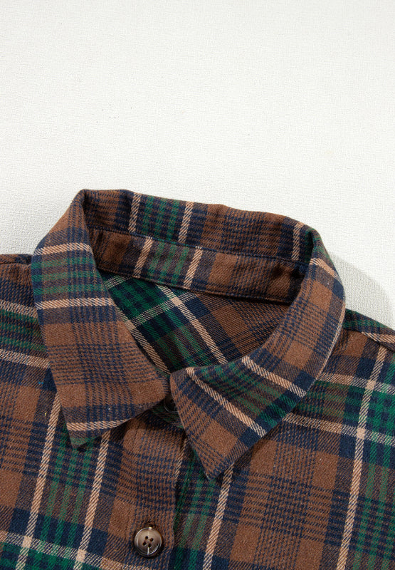 Hazel Blues® |  Plaid Collared Neck Button Up Jacket