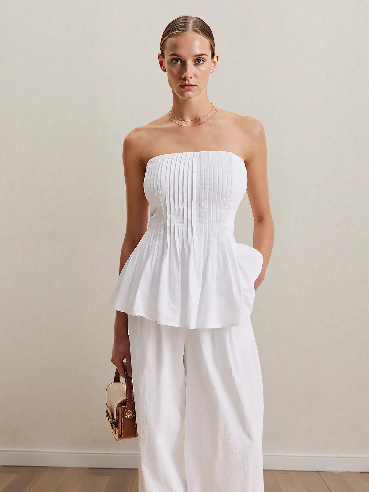 Strapless Peplum Top and Wide Leg Pants Set – Hazel Blues®